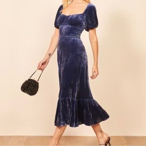 Reformation Suzanne velvet blue midi